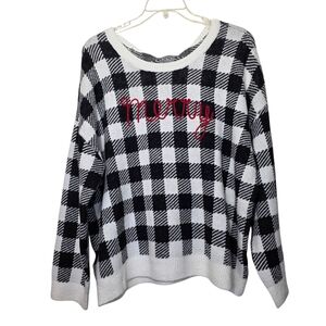 Adrienne Vittadini Buffalo Check Sweater Red Merry Embroidery Matching Socks NWT